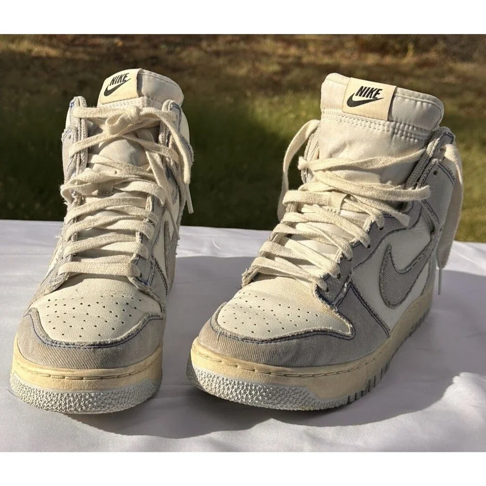 Nike Dunk 1985 Blue Denim White Leather High Sneakers Mens 8 UK 7 Eur 41 Shoes